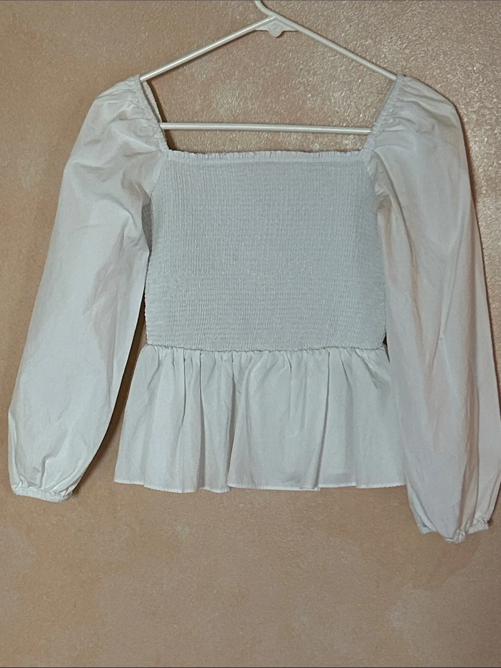 J. Crew Thomas Mason White Smocked Peplum Long-Sleeve Top size 4